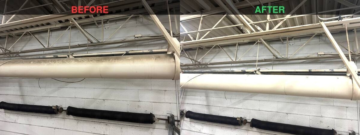 Warehouse duct and trusses before and after